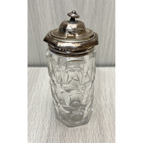 Antique‎ Sterling Silver Cut Glass Mustard Condiment Pot Bottle 1890s Birmingham - Picture 1 of 16